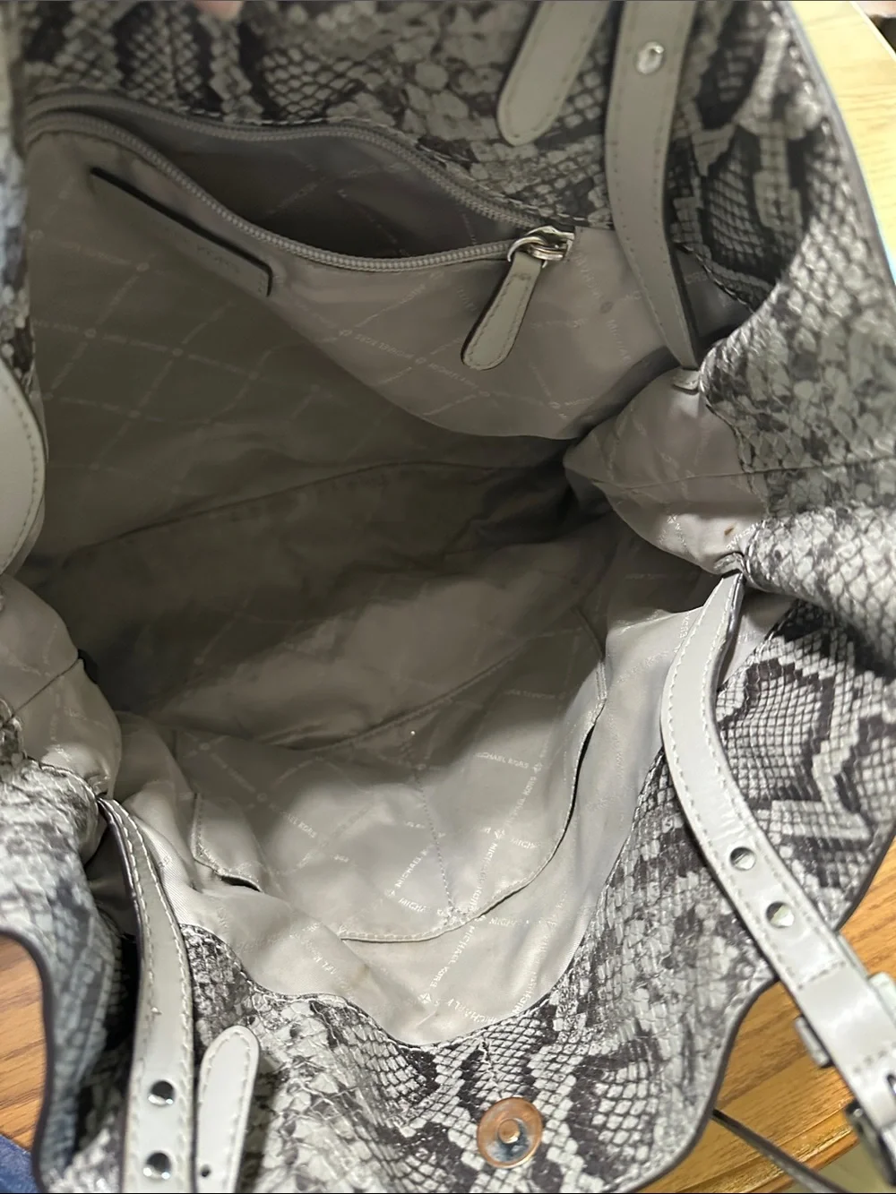 Michael Kors Gray Snake-Print Leather Tote